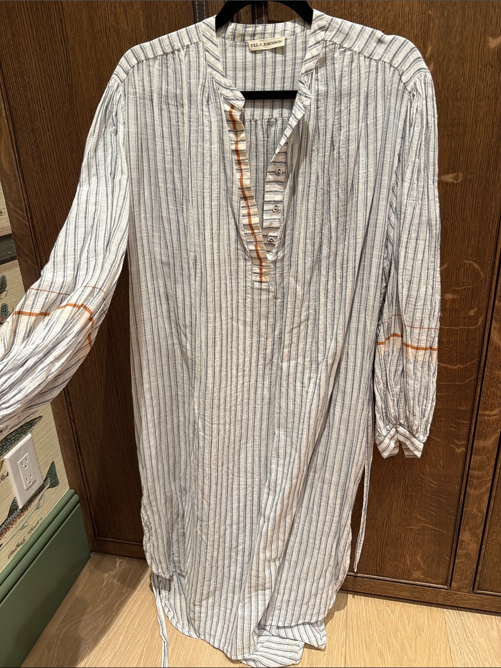 Ulla Johnson White and Navy Striped Tunic with Orange Trim